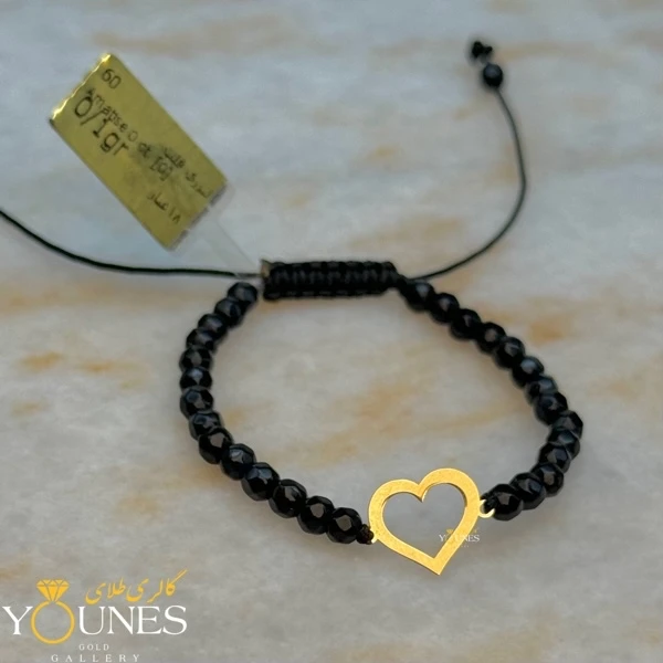 دستبند قلب سنگ مشکی طلا لیزری